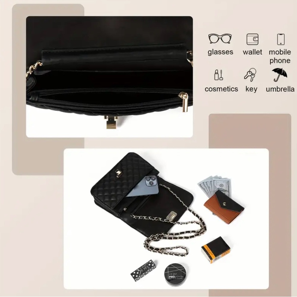 Elegant Black Quilted Chain Bag - Picture 5 of 6